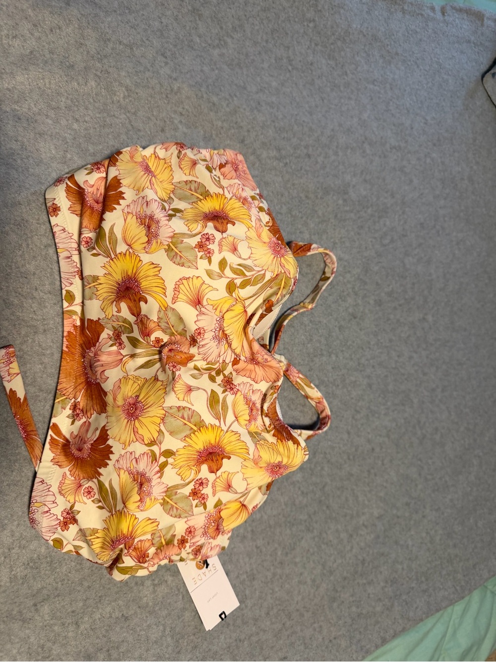 Shade‎ & Shore Cream Floral Strappy Top with Peach & Yellow Blooms